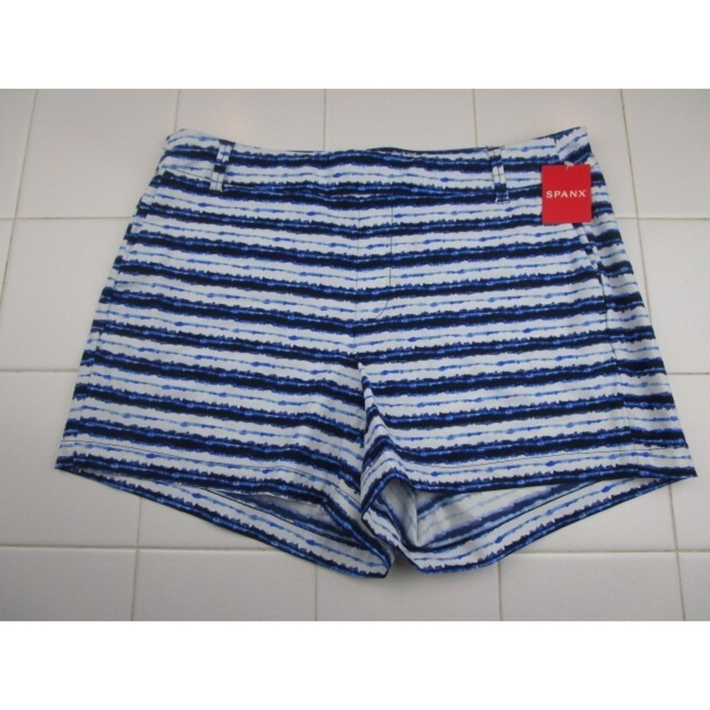 Spanx Sunshine Shorts 4" Blue Painted Stripe Women's Large 50212R Stretch